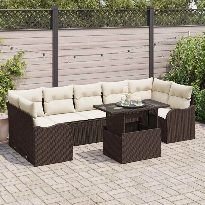 vidaXL Havesofa Sæt 8 pc Brun Poly Rattan med Opbevaring