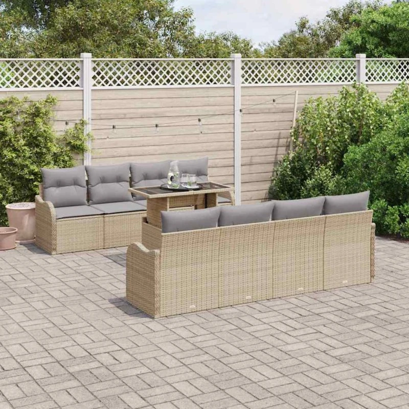 vidaXL Havesofa Sæt 9 del, Poly Rattan, Beige med Opbevaring