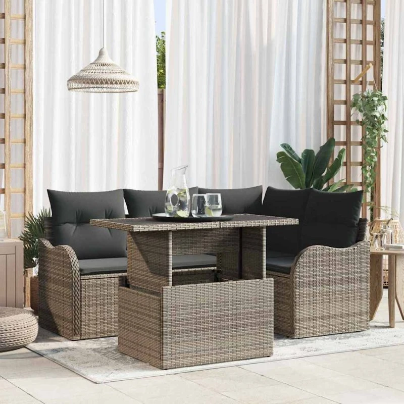 vidaXL Havesofa Sæt 5-pcs Grå Poly Rattan