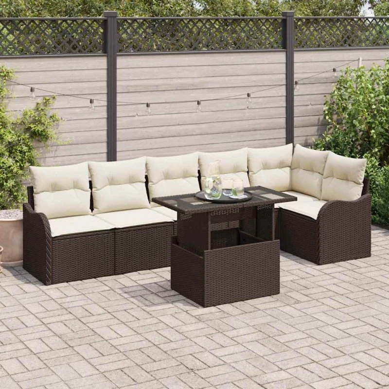 vidaXL Havesofa Sæt 7 stk Brun Poly Rattan
