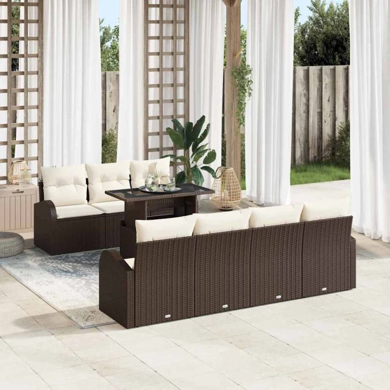 vidaXL Havesofa Sæt 8 pc Brun Poly Rattan med opbevaring