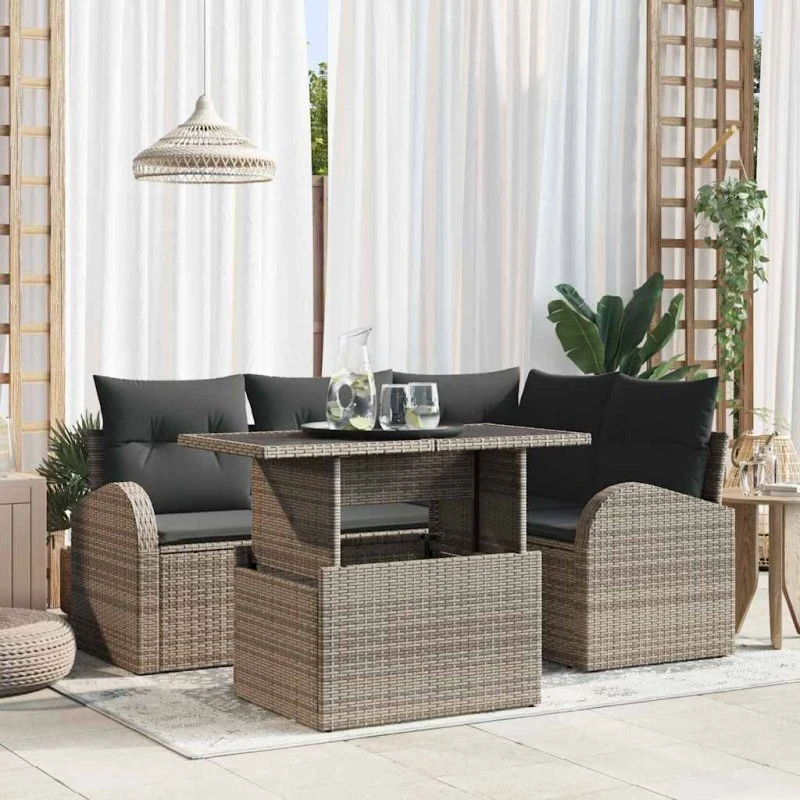 vidaXL Havesofa-sæt 5-pcs Grå Poly rattan med opbevaring