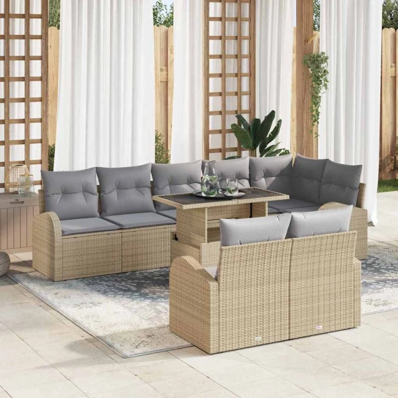 vidaXL Havesofa Sæt 9 stk Beige Poly Rattan med Opbevaring