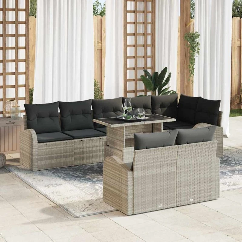 vidaXL Havesofa Sæt 9 pcs Lysegrå Poly Rattan med Opbevaring