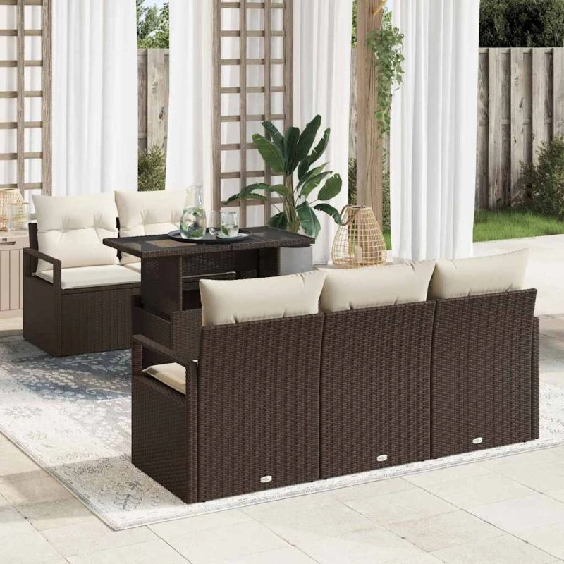 vidaXL Havesofa Sæt 6 pc Brun Poly rattan med opbevaring