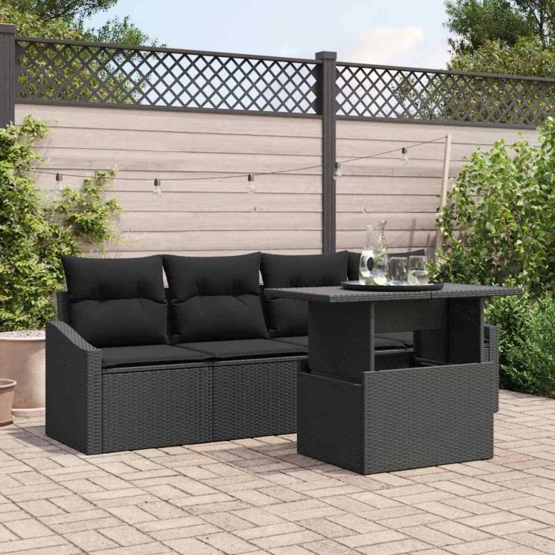 vidaXL Havesofa Sæt 5 pc Sort Poly rattan med opbevaring