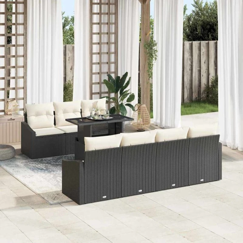 vidaXL Havesofa Sæt 8 pc med opbevaring, Sort polyrattan