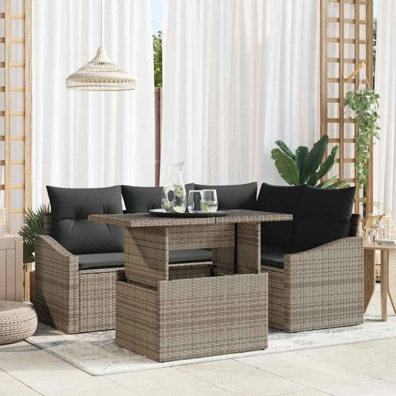 vidaXL Havesofa Sæt 5 pcs Grå PolyRattan & Stål