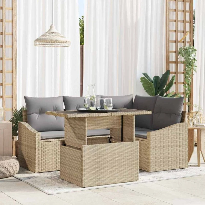 vidaXL Havesofa Sæt 5 pc Beige/Lys Grå med Opbevaring