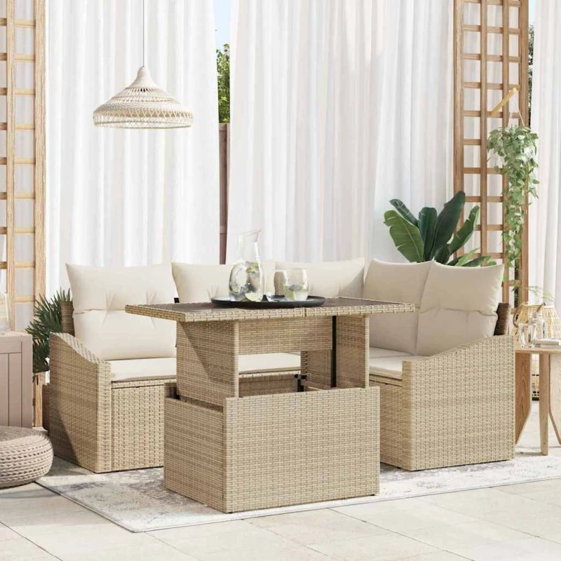 vidaXL Havesofa Sæt 5 pc Beige/Creme med Opbevaring