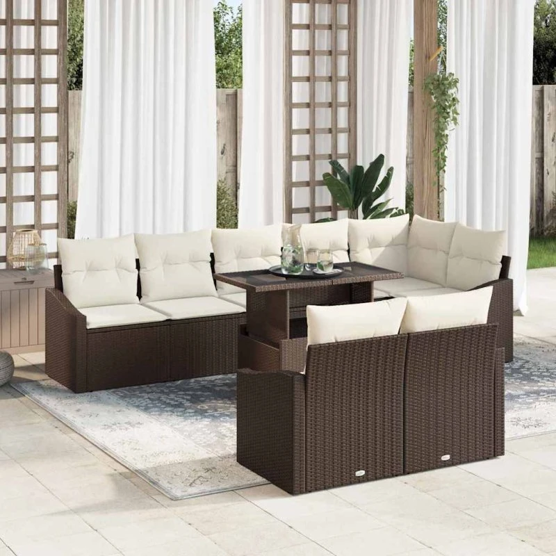 vidaXL Havesofa Sæt 9 pcs Brun/Creme med Opbevaring