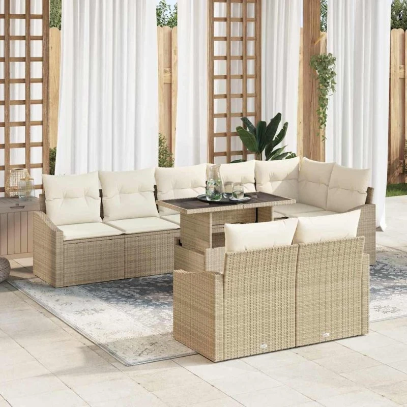 vidaXL Havesofa Sæt 9 pc med pude og opbevaring, beige og creme