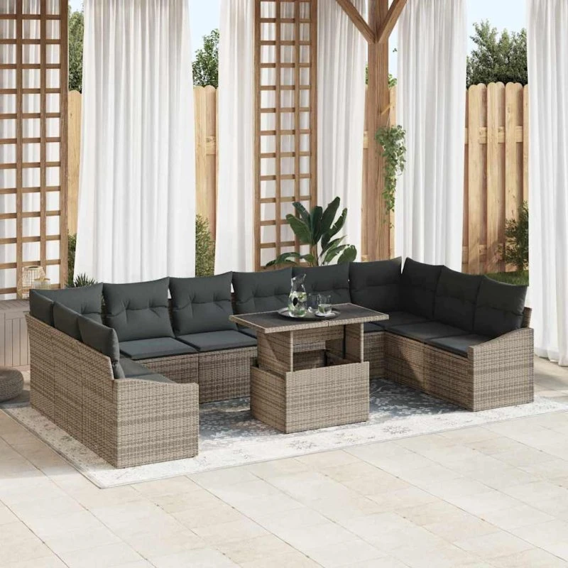 vidaXL Havesofa Sæt 11 stk Grå polyrattan & stål
