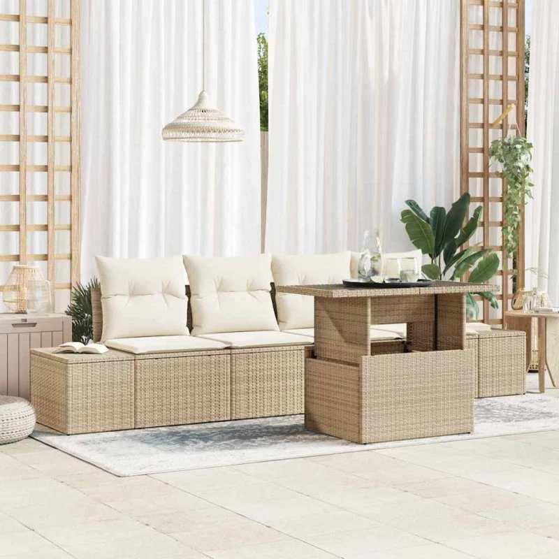 vidaXL Havesofa Sæt 5-pc Beige/Creme med Opbevaring