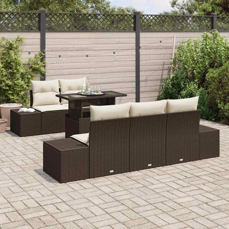 vidaXL Havesofa Sæt 6 stk Brun/Creme med opbevaring