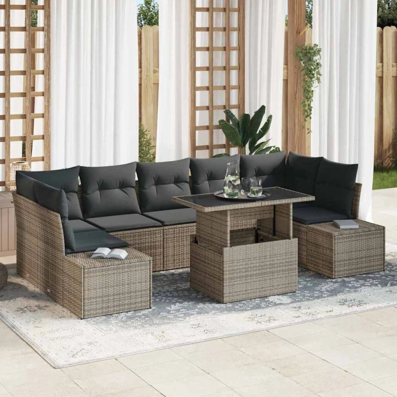 vidaXL Havesofa Sæt 8 stk Grå Poly Rattan & Stål