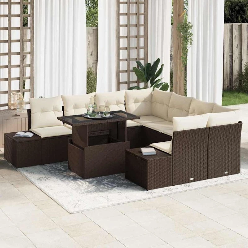 vidaXL Havesofa Sæt 9 pcs Brun/Creme PolyRattan