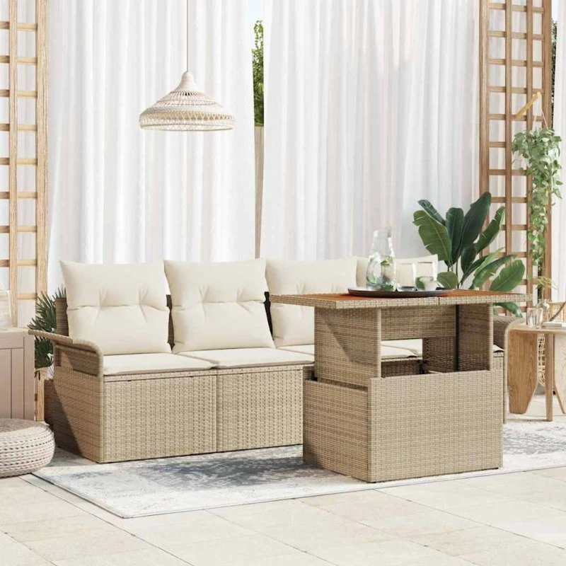 vidaXL Havesofa Sæt 5 pc Beige Poly rattan med opbevaring