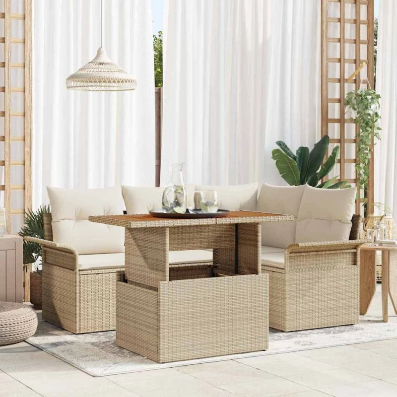 vidaXL Havesofa Sæt 5-stk Beige Poly Rattan med Opbevaring