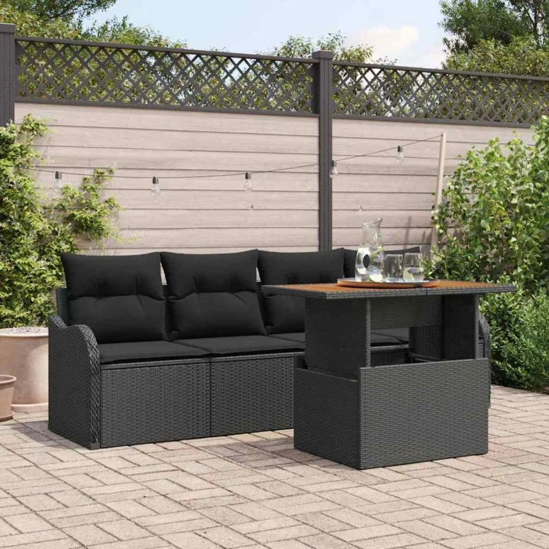 vidaXL Havesofa Sæt 5-pc med Opbevaring, Sort Poly rattan