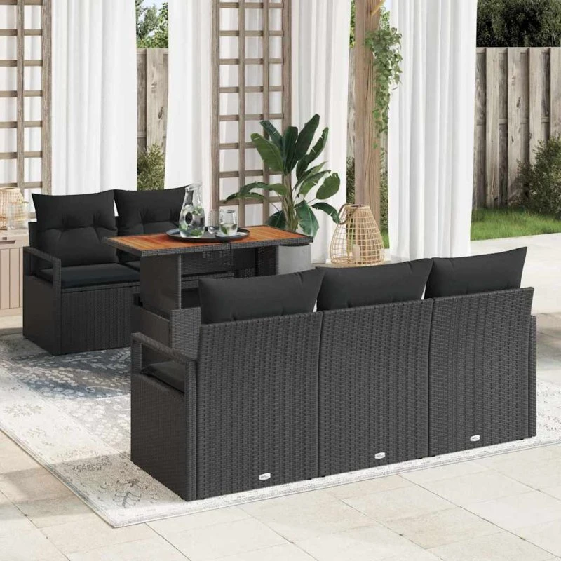 vidaXL Havesofa Sæt 6 pc med Opbevaring, Sort Poly Rattan