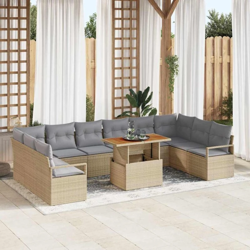 vidaXL Havesofa Sæt 11 pcs Beige Poly rattan med opbevaring