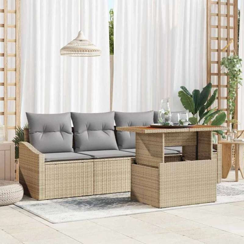 vidaXL Havesofa Sæt 5 pc Beige Poly rattan med opbevaring
