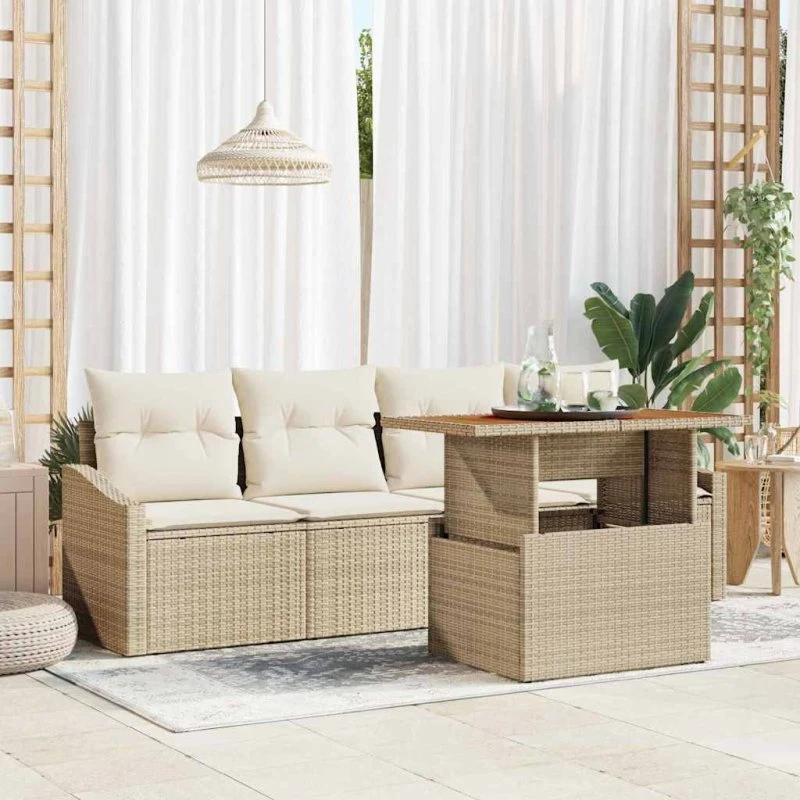 vidaXL Havesofa Sæt 5 pc Beige Poly rattan med opbevaring
