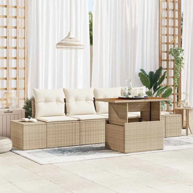 vidaXL Havesofa Sæt 5 stk Beige Poly rattan med opbevaring
