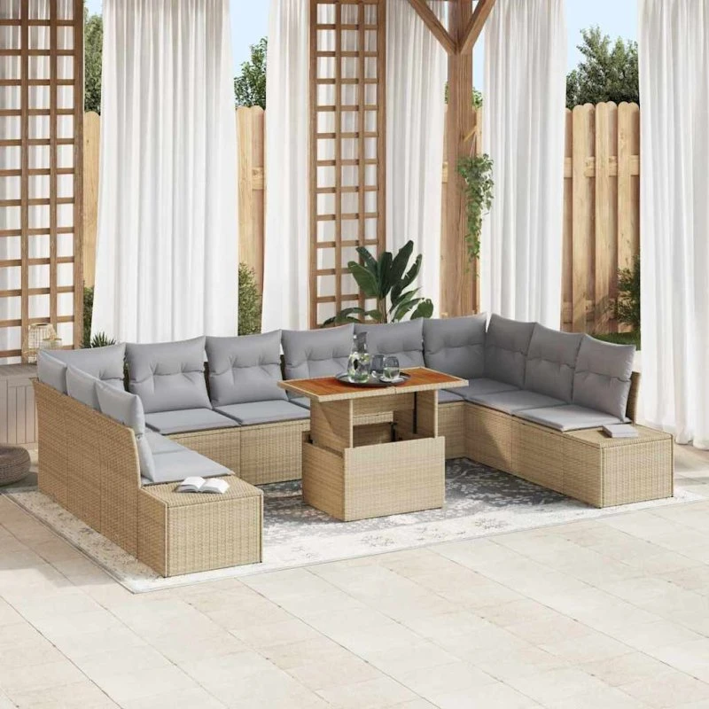 vidaXL Havesofa Sæt 11 pc Beige Poly rattan med opbevaring