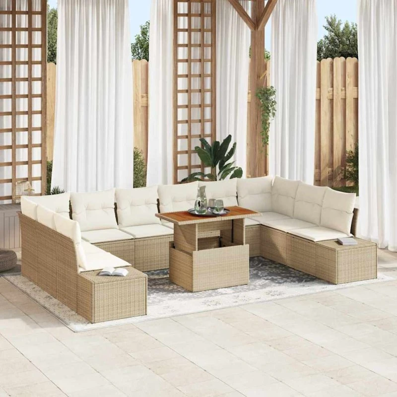 vidaXL Havesofa Sæt 11 pc Beige Poly rattan med opbevaring