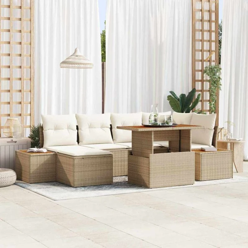 vidaXL Havesofa Sæt 7-deligt med Opbevaring, Beige Poly Rattan