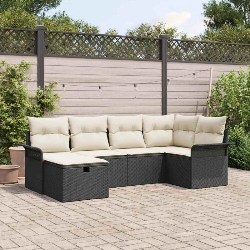 Havesofa Sæt 6 Dele Lysegrå Polyrattan
