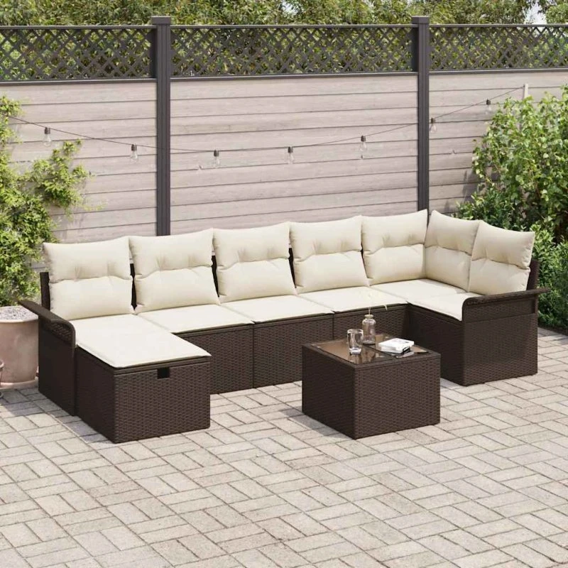 vidaXL Havesofa Sæt 8 pc Brun/Creme PolyRattan