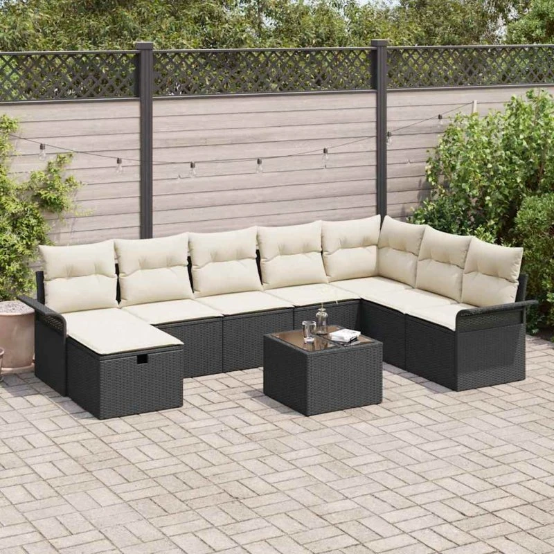vidaXL Havesofa Sæt 9 pc Sort/Cream 297,5 x 187,5 x 85 cm