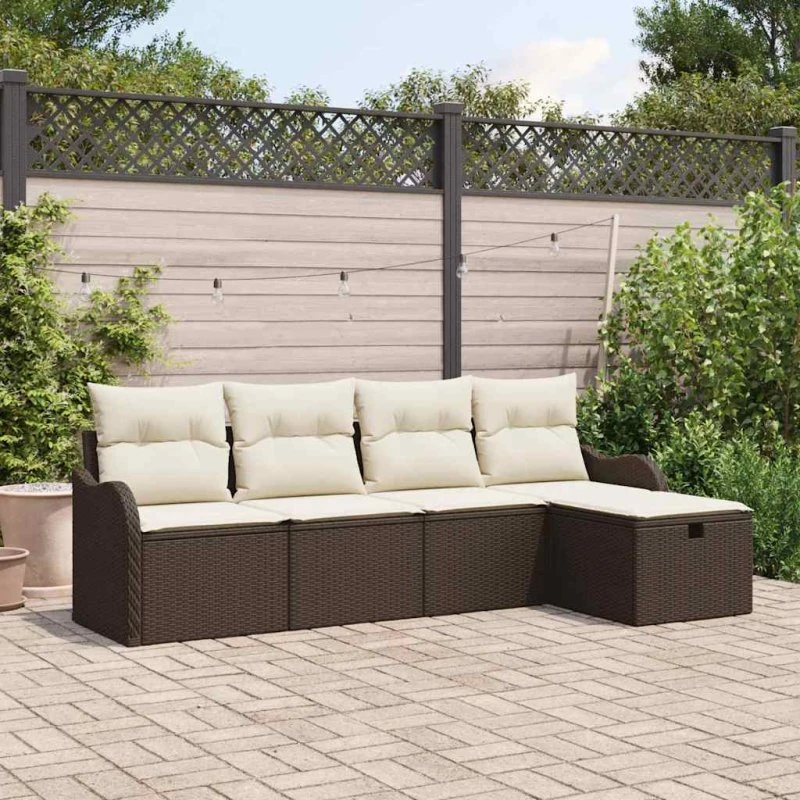 vidaXL Havesofa Sæt 5 pcs Brun/Creme Poly Rattan