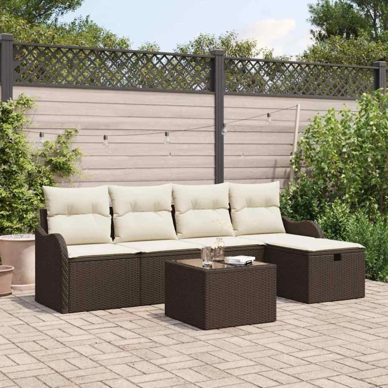 vidaXL Havesofa Sæt 6 pc Brun/Creme Poly Rattan