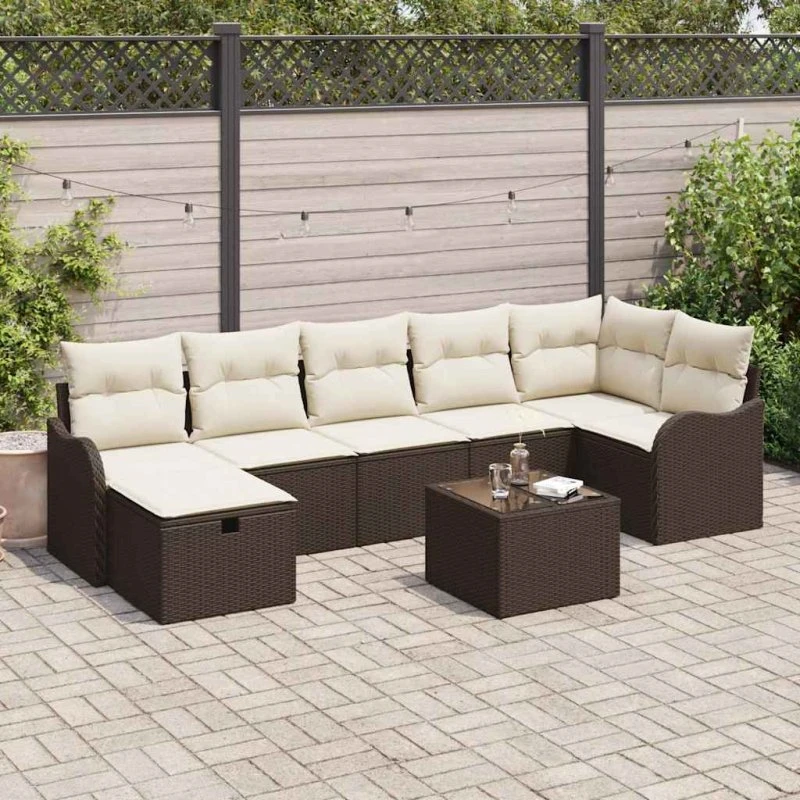vidaXL Havesofa Sæt 8 stk Brun/Creme med Opbevaring