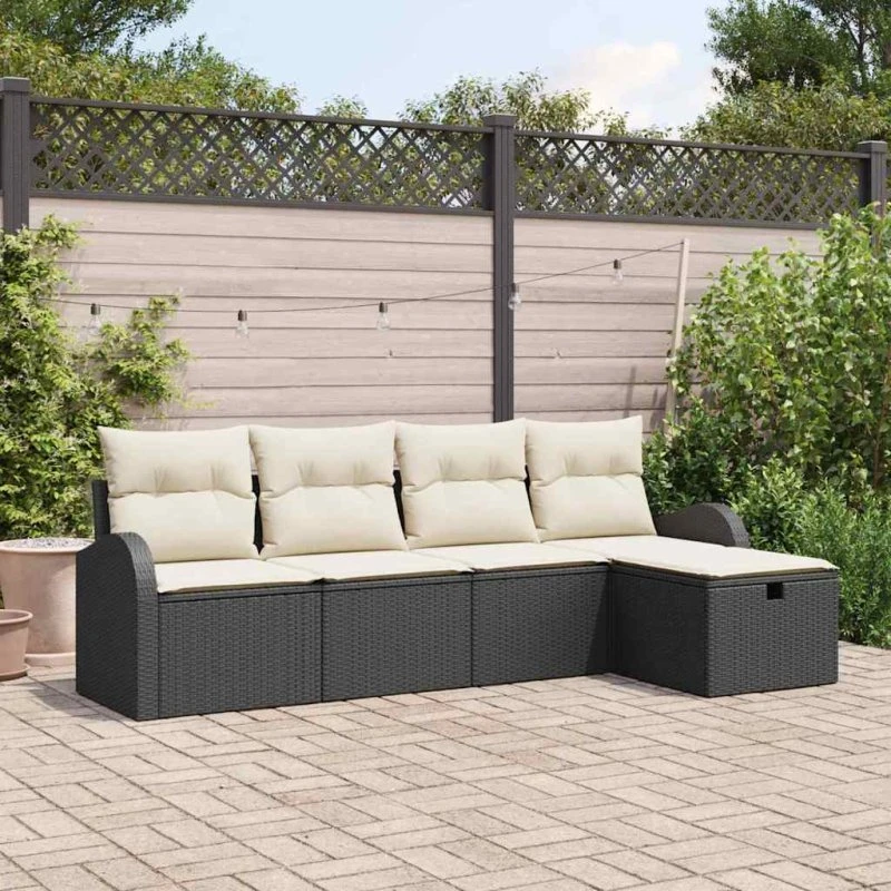 vidaXL Sofa Sæt 5-pcs Sort/Cream med Opbevaring