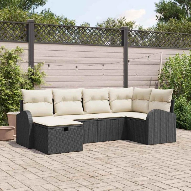 vidaXL 6-pces Havesofa Sæt Sort/Cream med Opbevaring, Poly Rattan