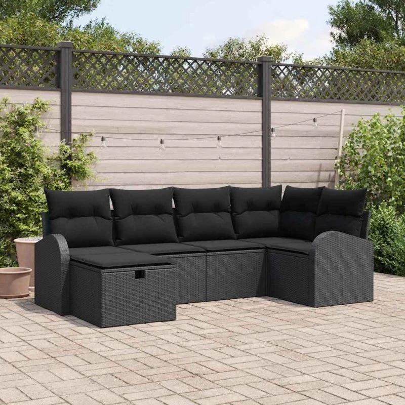 vidaXL Sofa Sæt med Pude, Sort, 234 x 124 x 85 cm, Poly Rattan