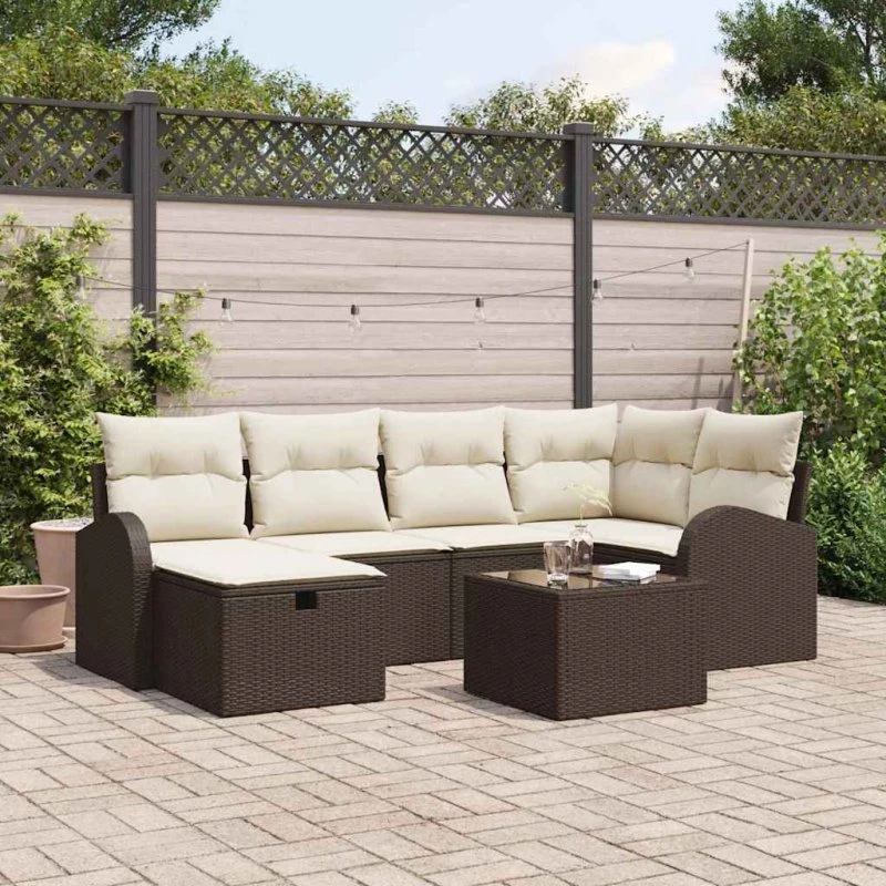 vidaXL Sofa Sæt 7 stk Brun/Creme med Opbevaring
