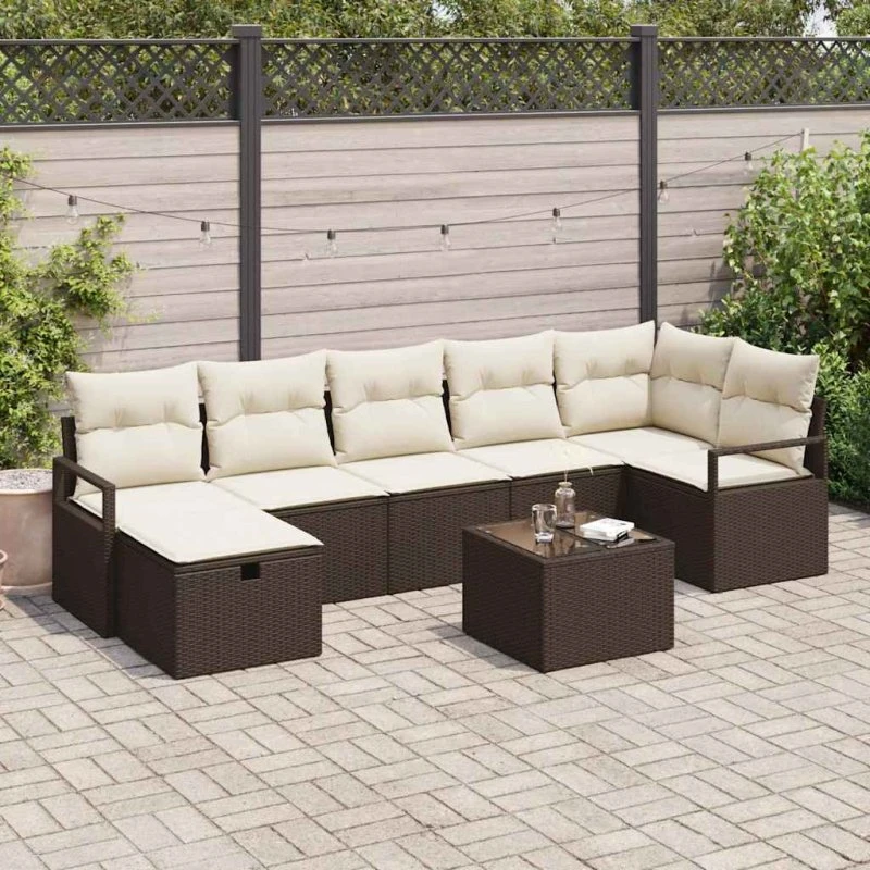 vidaXL Havesofa-sæt 8 stk med opbevaring, Brun og Creme, polyrattan