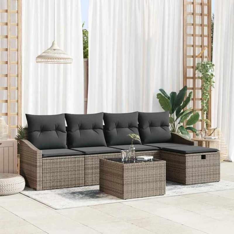 Rattan Home Beige/Lysegrå Havsofa Sæt med Opbevaring