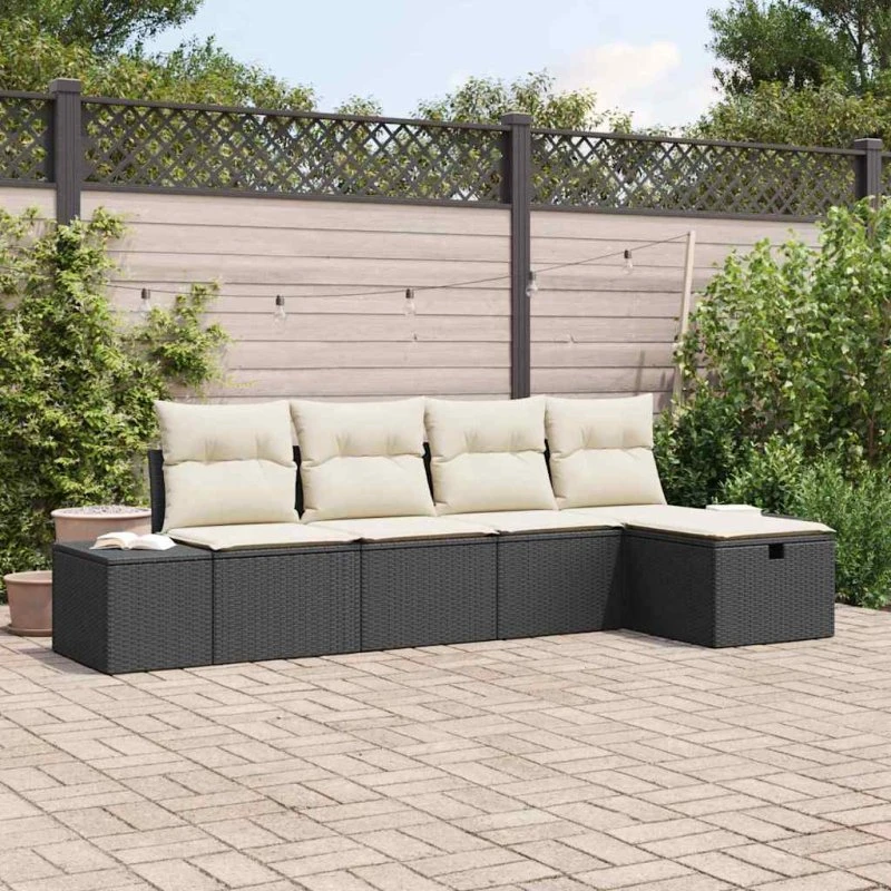 vidaXL Havesofa Sæt 5-pces Sort Poly rattan