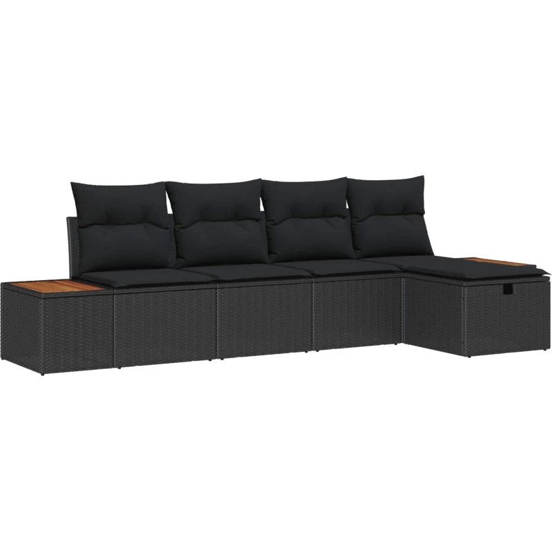 vidaXL Havesofa Sæt 5-pces Sort Poly rattan