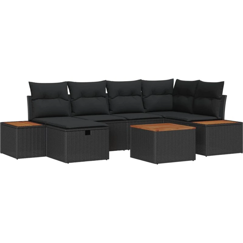 vidaXL Havesofa Sæt 7 stk Sort Poly rattan