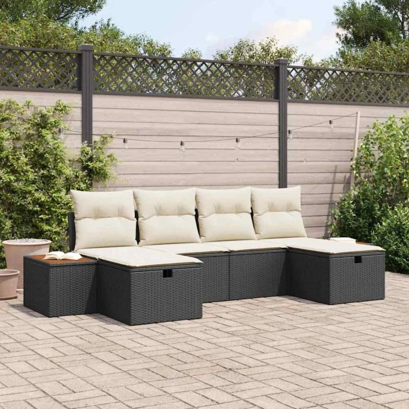 vidaXL Havesofa Sæt 6-pces Sort Poly rattan