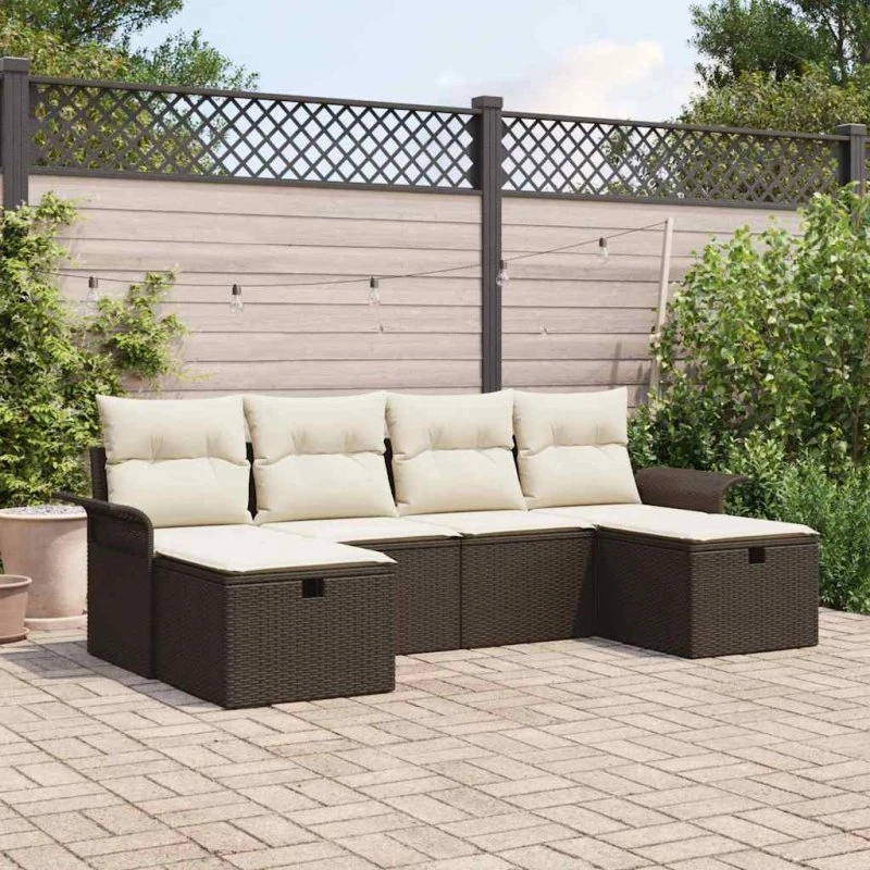 vidaXL Havesofa Sæt 6-pc Brun Poly rattan med opbevaring