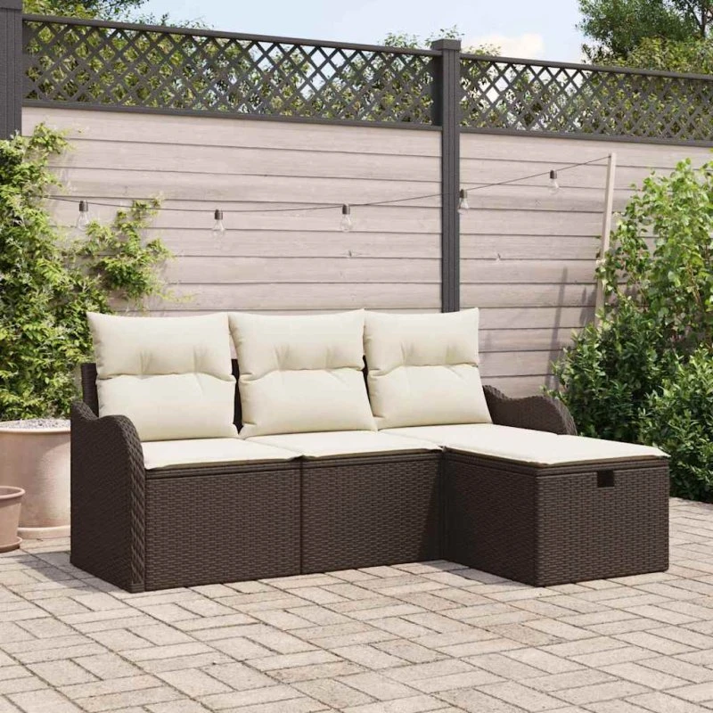 vidaXL Havesofa Sæt 4-pc Brun Poly rattan med opbevaring